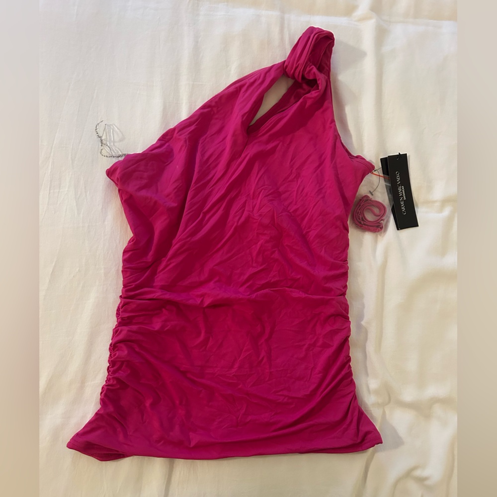 Carmen Marc Valvo Hot Pink One-Shoulder Swim Cover-Up